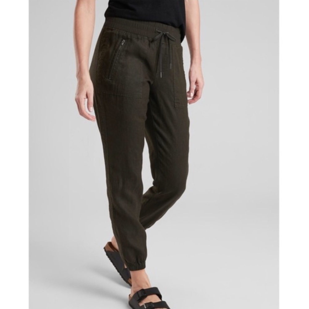 Athleta | Cabo Linen Joggers Dark Olive Green Size 6